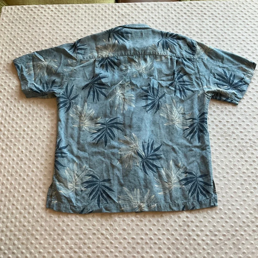 Weekender Silk Blend Tropical Palm Shirt‎ Mens Large Blue Short Sleeve